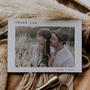 EMELIA Flat White Black Boho Rustic Photo Wedding Thank You Card