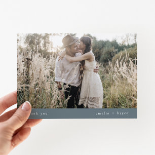 EMELIA Flat Winter Simple Dusty Blue Photo Wedding Thank You Card