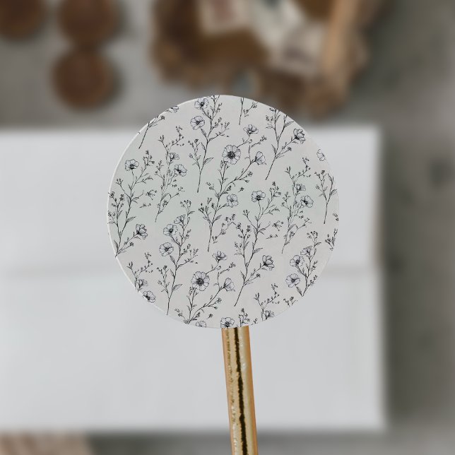 EMELIA Floral Cream Wildflower Botanical Wedding Classic Round Sticker (EMELIA Floral Cream Wildflower Botanical Wedding Classic Round Sticker)