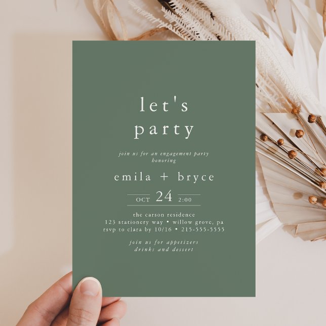 EMELIA Forest Woodland Boho Sage Green Let's Party Invitation (EMELIA Forest Woodland Boho Sage Green Let's Party Invitation)