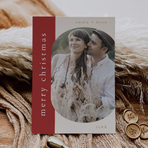 EMELIA Gold and Red Greeting Photo Merry Christmas Holiday Card