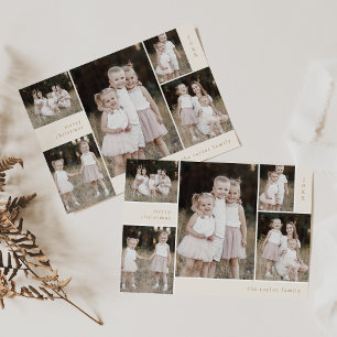 EMELIA Gold Cute Front Back Multi Photo Christmas Holiday Card