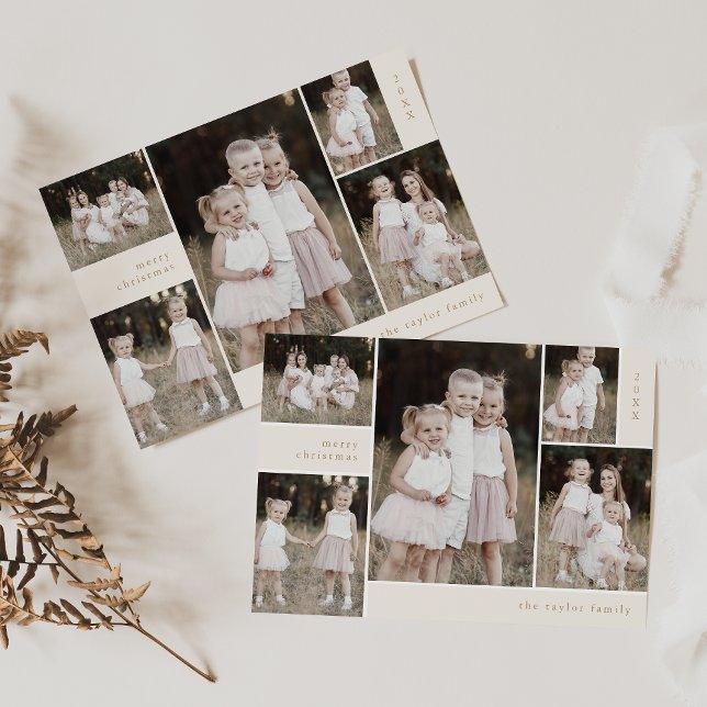 EMELIA Gold Cute Front Back Multi Photo Christmas Holiday Card (EMELIA Gold Cute Front Back Multi Photo Christmas Holiday Card (Double Sided Card))