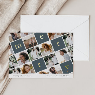 EMELIA Gold Foil Blue Multi Photo Christmas Holiday Card