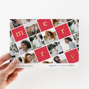 EMELIA Gold Foil Red Family Multi Photo Christmas Foil Holiday Card