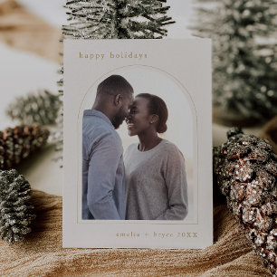 EMELIA Gold Happy Holidays Cute Family Photo Holiday Card