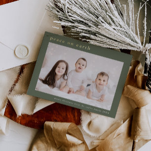 EMELIA Green Foil Photo Peace On Earth Christmas Holiday Card