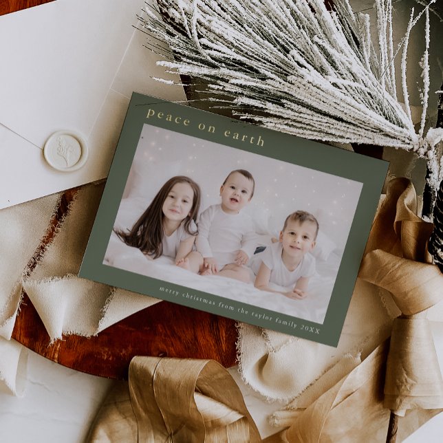 EMELIA Green Foil Photo Peace On Earth Christmas Holiday Card (EMELIA Green Foil Photo Peace On Earth Christmas Foil Holiday Card)