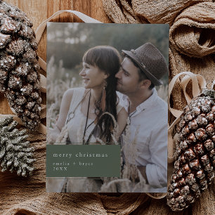 EMELIA Green Printable Cute Unique Photo Christmas Holiday Card