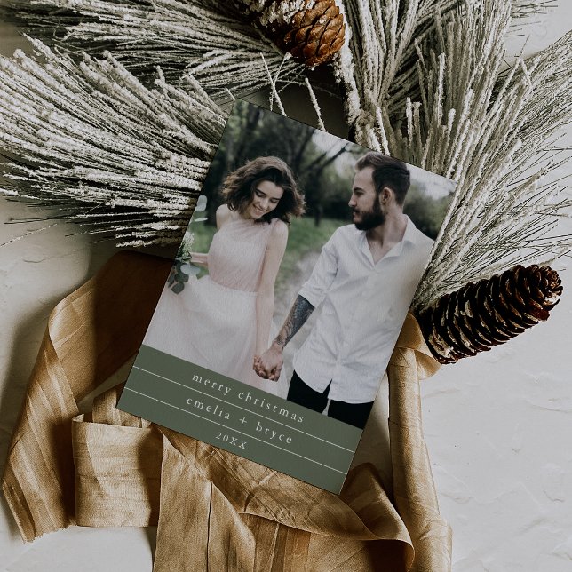 EMELIA Green Simple Family Photo Merry Christmas Holiday Card (EMELIA Green Simple Family Photo Merry Christmas Holiday Card)