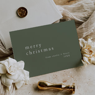 EMELIA Green Simple Modern Family Merry Christmas Holiday Card