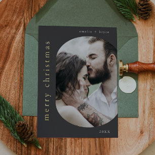 EMELIA Grey Gold Foil Photo Merry Christmas Foil Holiday Card