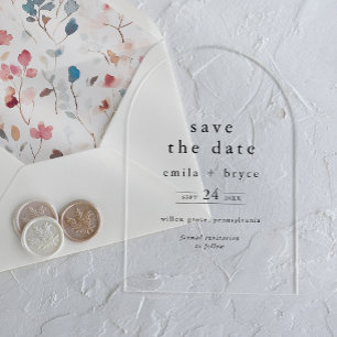 EMELIA Modern Arch Unique Wedding Save the Date Acrylic Invitations
