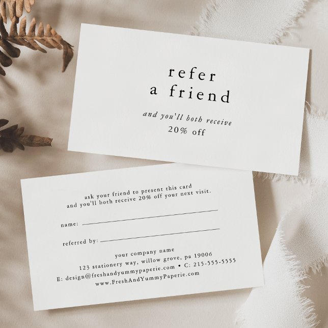 EMELIA Modern Black White Refer a Friend Discount Referral Card (EMELIA Modern Black White Refer a Friend Discount Referral Card)