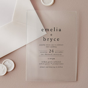 EMELIA Modern Boho Minimalist Unique Black Wedding Acrylic Invitations