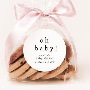 EMELIA Modern Minimal Simple Oh Baby Baby Shower Classic Round Sticker