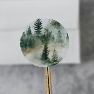 EMELIA Modern Mountain Sage Green Forest Wedding Classic Round Sticker