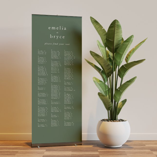 EMELIA Modern Sage Simple Wedding Seating Chart Retractable Banner (EMELIA Modern Sage Simple Wedding Seating Chart Retractable Banner)
