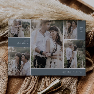 EMELIA Multi Photo Dark Blue Boho Vintage Wedding Save The Date