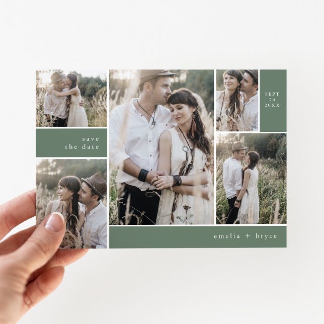 EMELIA Multi Photo Simple Boho Sage Rustic Wedding Save The Date (EMELIA Multi Photo Simple Boho Sage Rustic Wedding Save The Date)