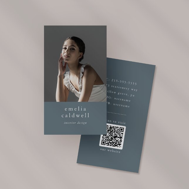 EMELIA Navy Rustic Minimal Dusty Blue Boho Photo Business Card (EMELIA Navy Rustic Minimal Dusty Blue Boho Photo Business Card)