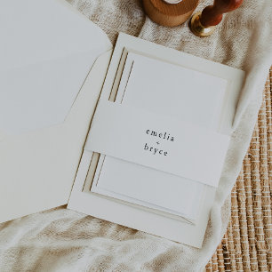 EMELIA Neutral White Black Rustic Simple Wedding Invitation Belly Band