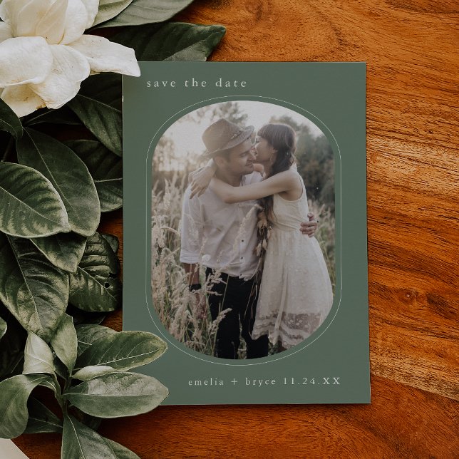 EMELIA Oval Photo Forest Nature Sage Green Wedding Save The Date (EMELIA Oval Photo Forest Nature Sage Green Wedding Save The Date)