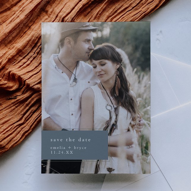 EMELIA Photo Minimalist Blue Simple Winter Wedding Save The Date (EMELIA Photo Minimalist Blue Simple Winter Wedding Save The Date)