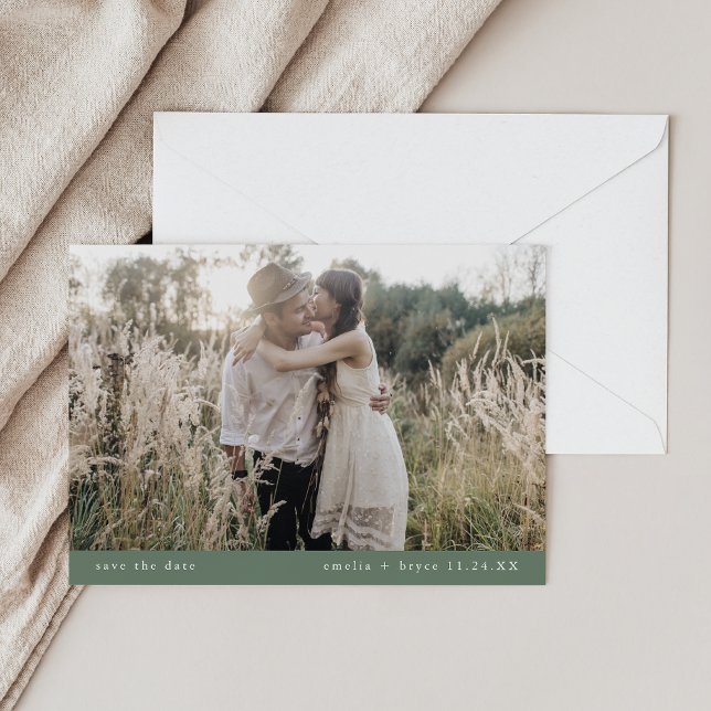 EMELIA Photo Simple Sage Green Boho Rustic Wedding Save The Date (EMELIA Photo Simple Sage Green Boho Rustic Wedding Save The Date)