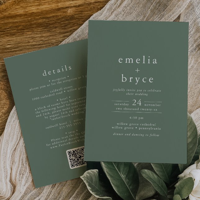 EMELIA QR Code Green Rustic Simple Modern Wedding Invitation (EMELIA QR Code Green Rustic Simple Modern Wedding Invitation)