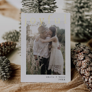 EMELIA Red Gold Foil Xmas Photo Joyful Christmas Foil Holiday Card