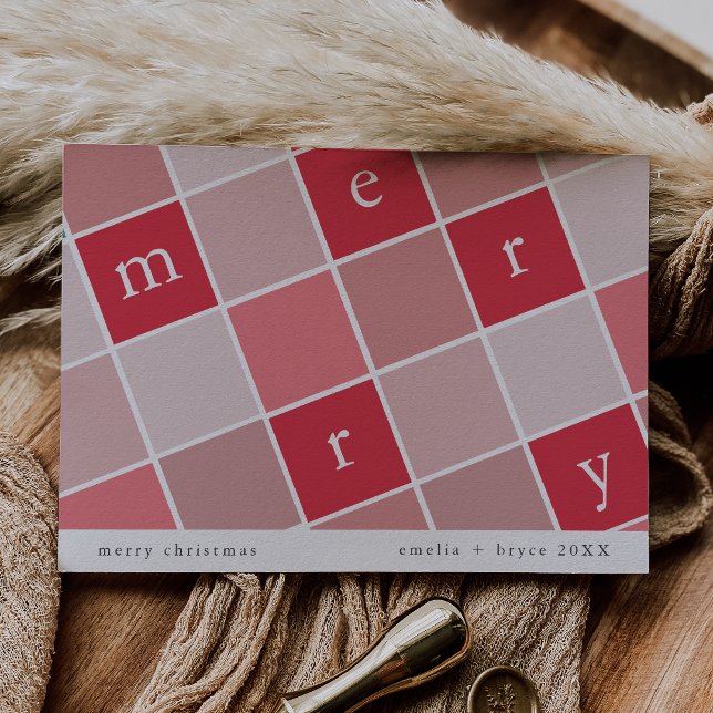 EMELIA Red Pink Printable Family Merry Christmas Holiday Card (EMELIA Red Pink Printable Family Merry Christmas Holiday Card)