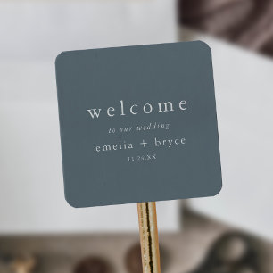 EMELIA Rustic Minimal Navy Wedding Welcome Bag Square Sticker