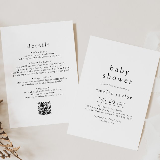 EMELIA Rustic Minimalist QR Simple Baby Shower Invitation (EMELIA Rustic Minimalist QR Simple Baby Shower Invitation)