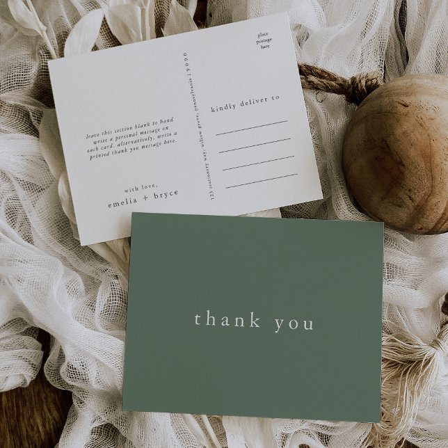 EMELIA Rustic Simple Sage Nature Wedding Thank You Postcard (EMELIA Rustic Simple Sage Nature Wedding Thank You Postcard)