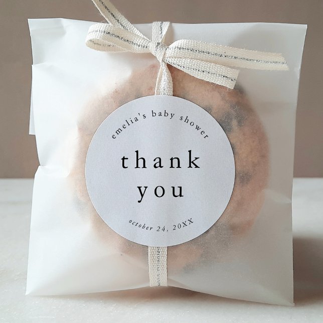 EMELIA Rustic Unique Simple Baby Shower Thank You Classic Round Sticker (EMELIA Rustic Unique Simple Baby Shower Thank You Classic Round Sticker)