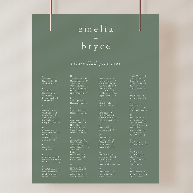 EMELIA Sage Modern Wedding Seating Chart Template (EMELIA Sage Modern Wedding Seating Chart Template)