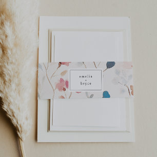 EMELIA Soft Watercolor Floral Wildflower Wedding Invitation Belly Band