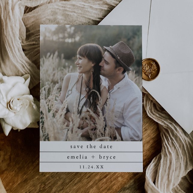 EMELIA Unique Photo Neutral White Black Wedding Save The Date (EMELIA Unique Photo Neutral White Black Wedding Save The Date)