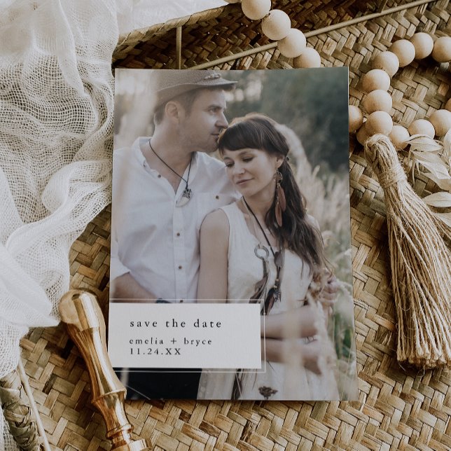EMELIA White Black Rustic Photo Simple Wedding Save The Date (EMELIA White Black Rustic Photo Simple Wedding Save The Date)