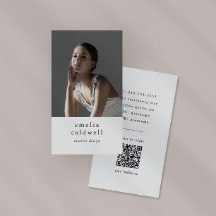 EMELIA White Black Rustic Simple Modern Boho Photo Business Card