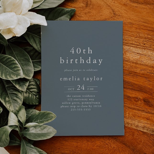 EMELIA Winter Minimalist Dusty Blue 40th Birthday Invitation (EMELIA Winter Minimalist Dusty Blue 40th Birthday Invitation)