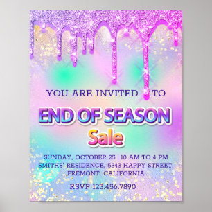 Emend of Season Sale Glitter Drips Holograph Pink Poster