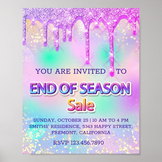 Emend of Season Sale Glitter Drips Holograph Pink Poster (Front)