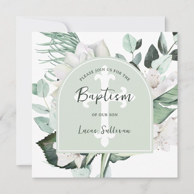 Emerad Greenery Arch Baptism Invitation (Front)