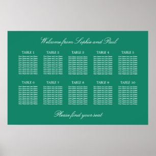 Emerald 10 Table Wedding Seating Chart Poster