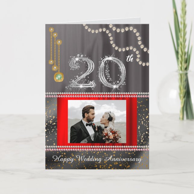 Emerald 20th Anniversary Gold Number & Pearls Card (Front)