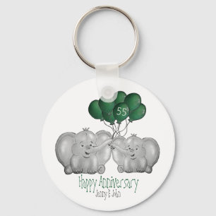Emerald 55th elephant wedding anniversary key ring
