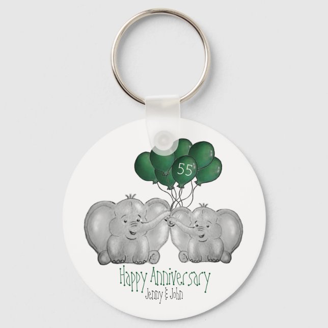 Emerald 55th elephant wedding anniversary key ring (Front)