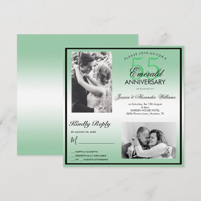 Emerald 55th Wedding Anniversary Double Photo Invitation (Front/Back)